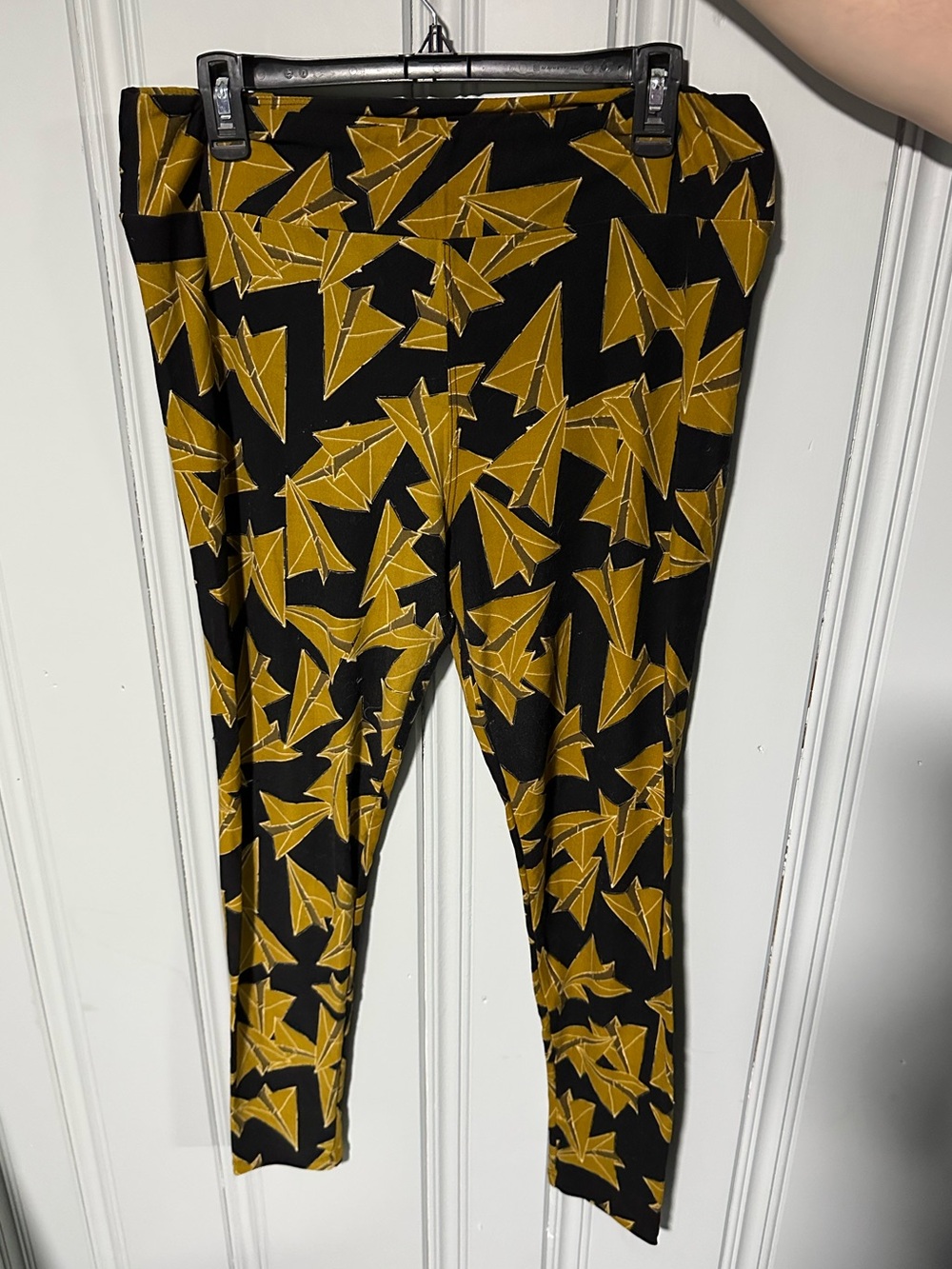 Vintage LulaRoe Leggings with Mustard Paper Airplane Pattern sz T/C